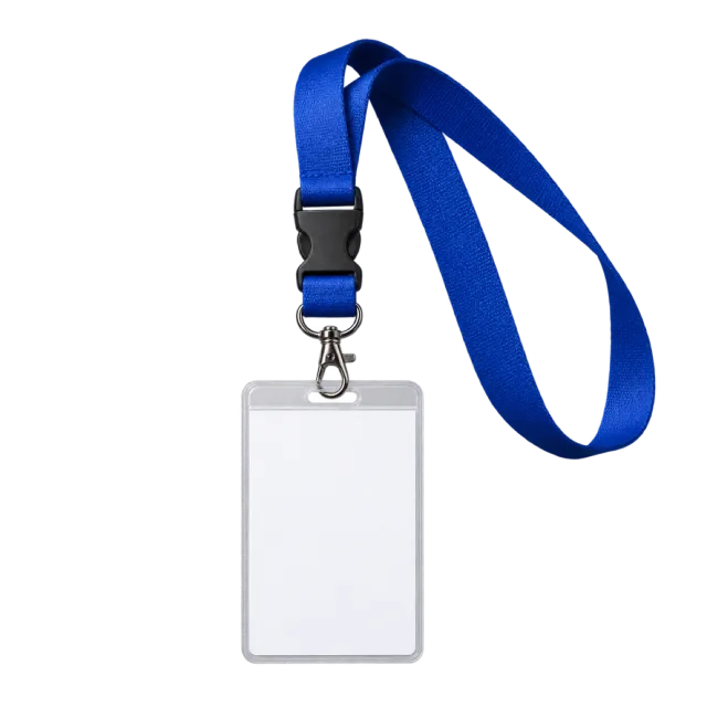 Realistic-style illustration of blank tag on blue lanyard