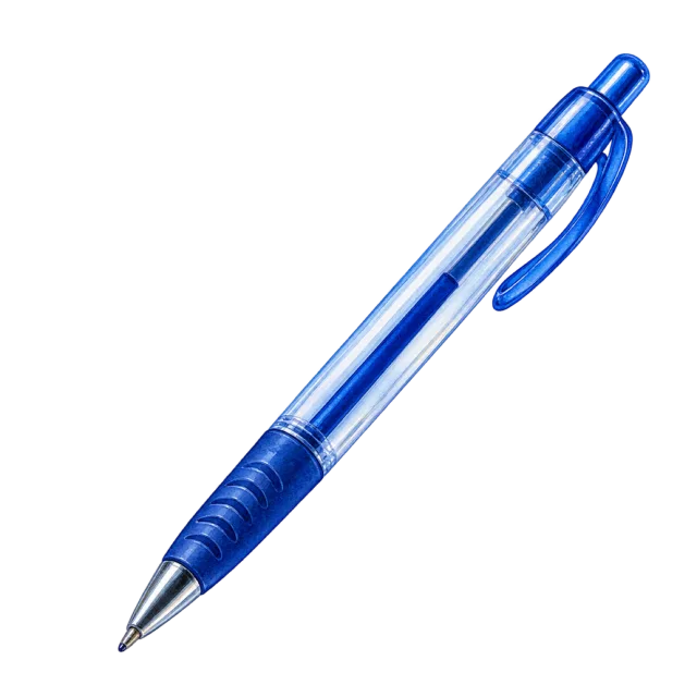 Watercolor-style illustration of blue ballpoint pen