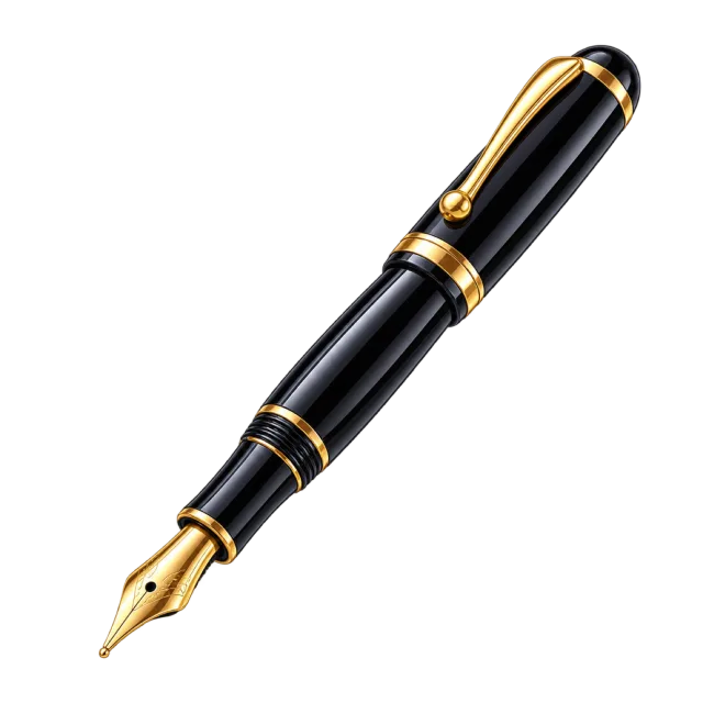 3D-style illustration of black fountain pen