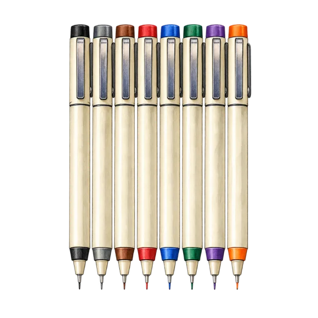 Watercolor-style illustration of fine liner pen set