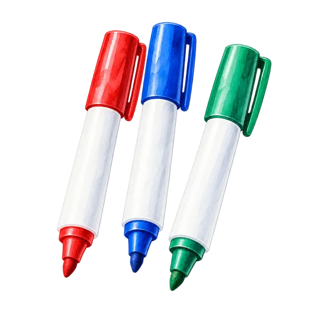 Watercolor-style illustration of whiteboard marker trio