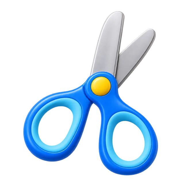 3D-style illustration of rounded scissors with blue handles