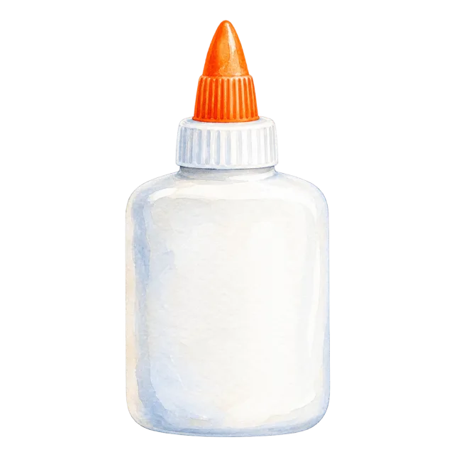 Watercolor-style illustration of white school glue bottle