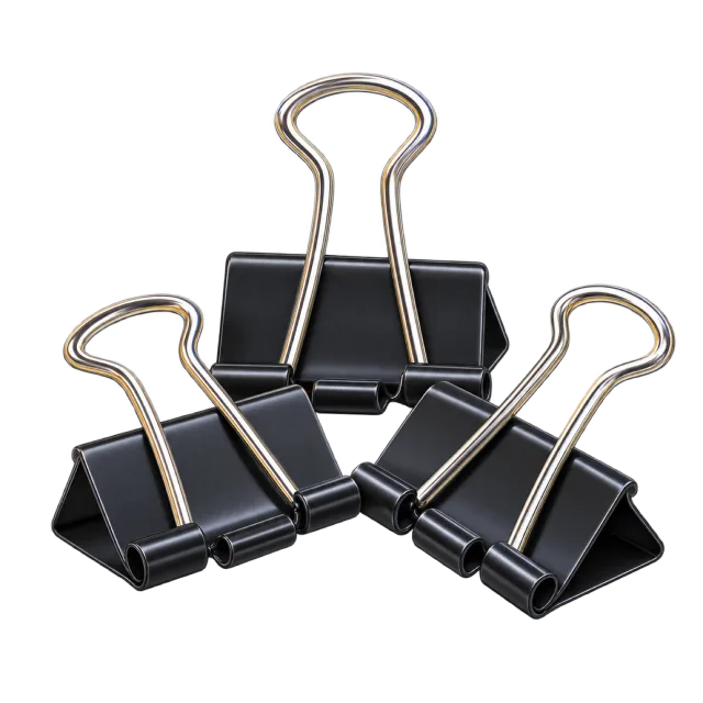 3D-style illustration of black binder clips