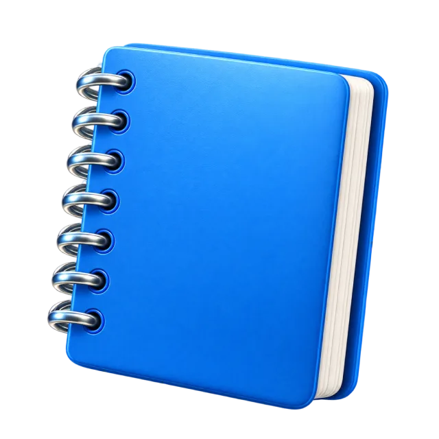 3D-style illustration of blue spiral notebook