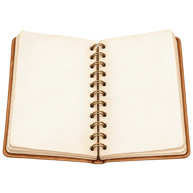 Watercolor-style illustration of cream sketchbook with blank pages
