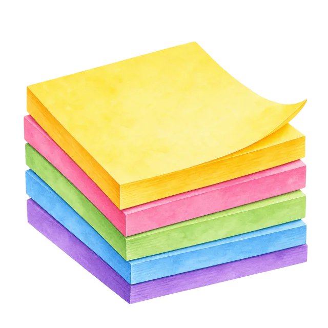 Watercolor-style illustration of multicolor sticky note stack