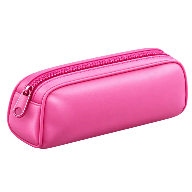 3D-style illustration of pink zippered pencil pouch