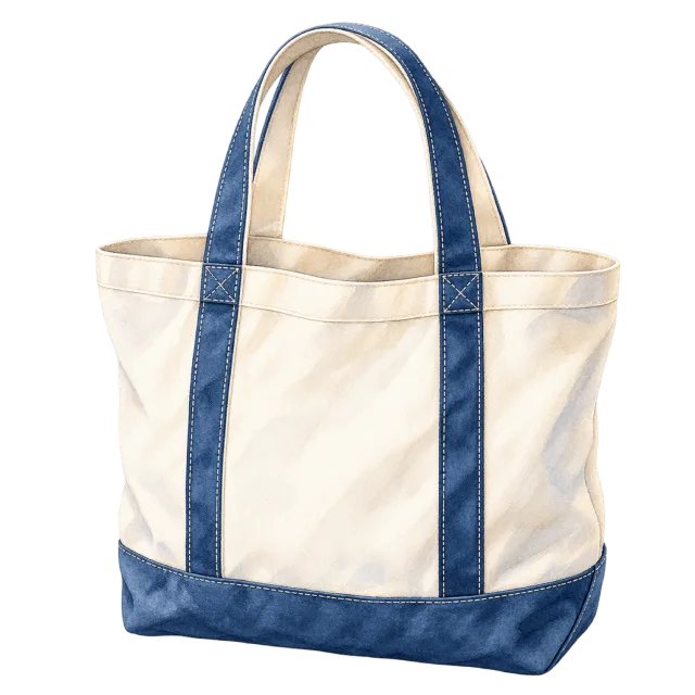 Watercolor-style illustration of canvas book tote