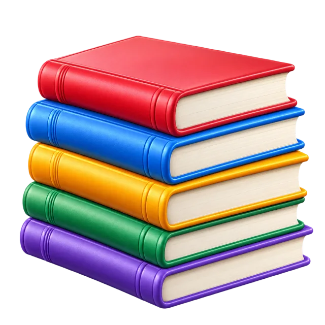 3D-style illustration of stack of colorful hardcover books