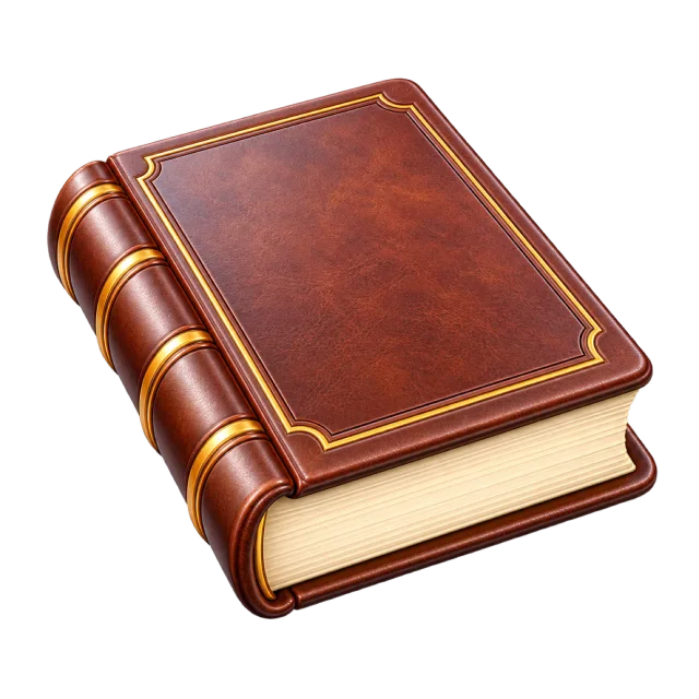 3D-style illustration of closed leather bound book
