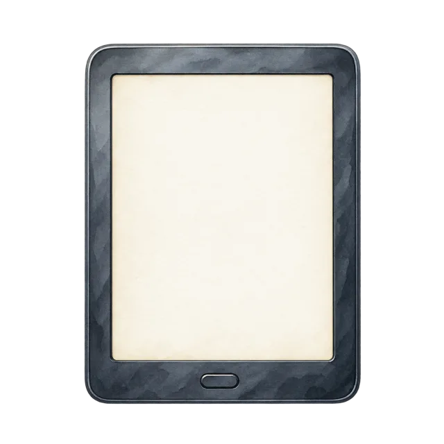 Watercolor-style illustration of e reader with blank cream screen
