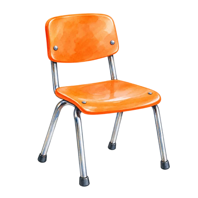 Watercolor-style illustration of orange classroom chair