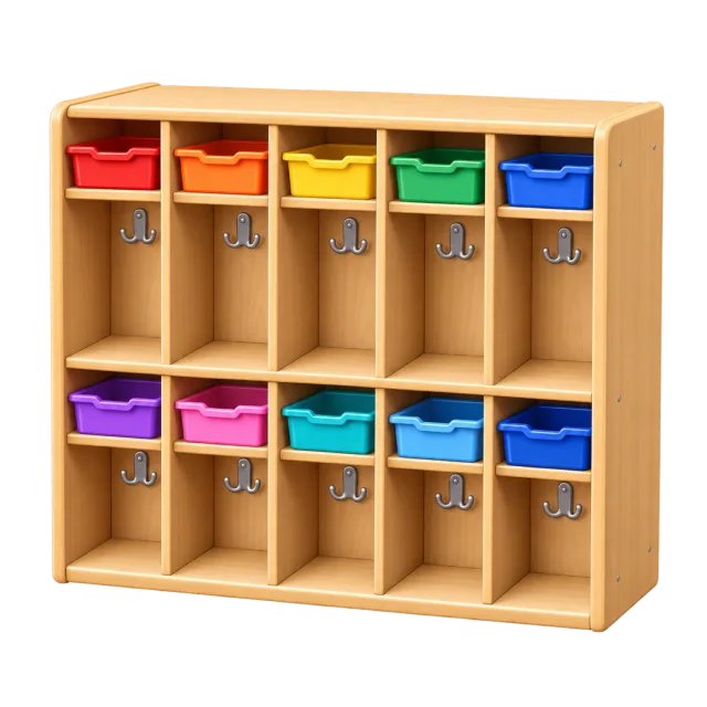 3D-style illustration of classroom cubby organizer