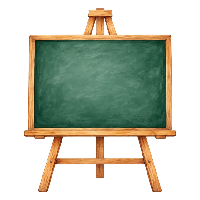 Watercolor-style illustration of green chalkboard on an easel with a blank board