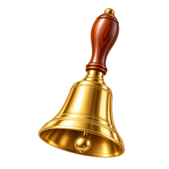 3D-style illustration of brass teacher handbell