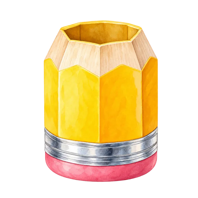 Watercolor-style illustration of pencil shaped classroom storage pot