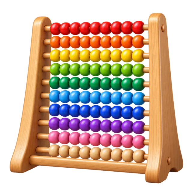 3D-style illustration of wooden abacus with colorful beads