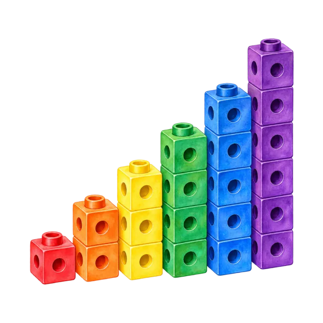 Watercolor-style illustration of counting cubes linked into stepped towers