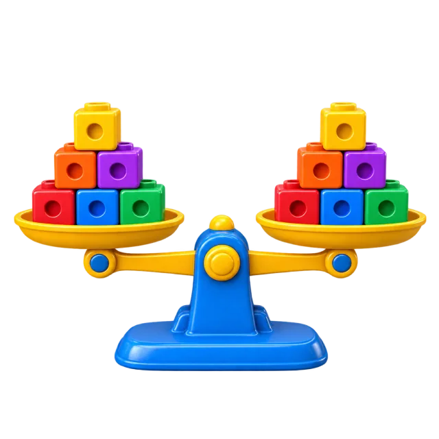3D-style illustration of balance scale with counting blocks