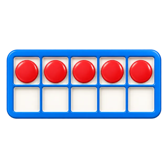 3D-style illustration of ten frame board with five red counters