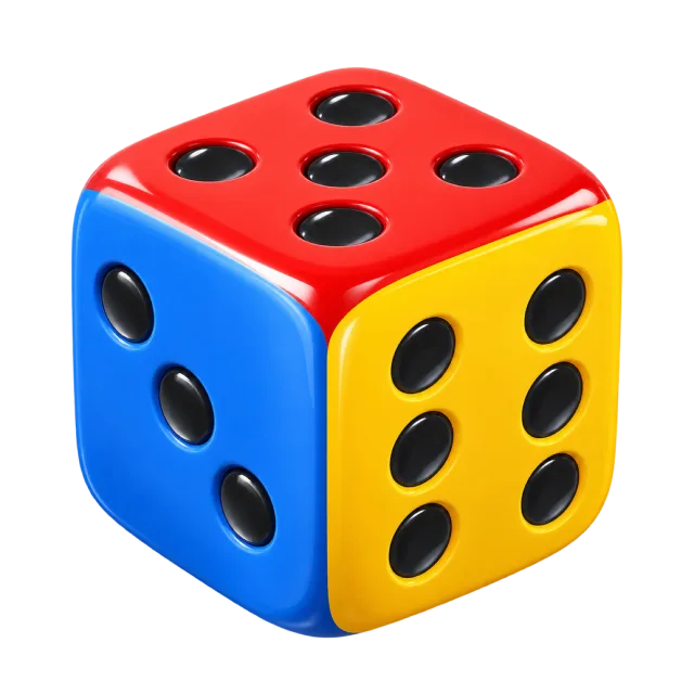 3D-style illustration of classroom die with dot faces