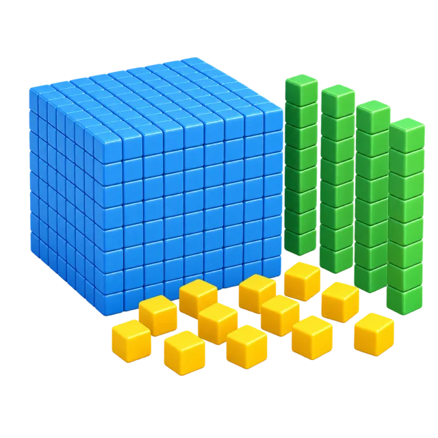3D-style illustration of base ten counting blocks