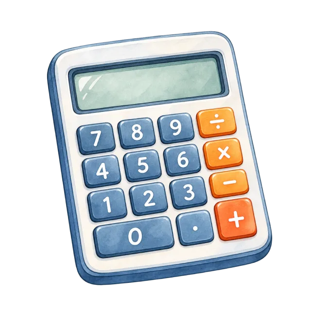 Watercolor-style illustration of calculator with number keys