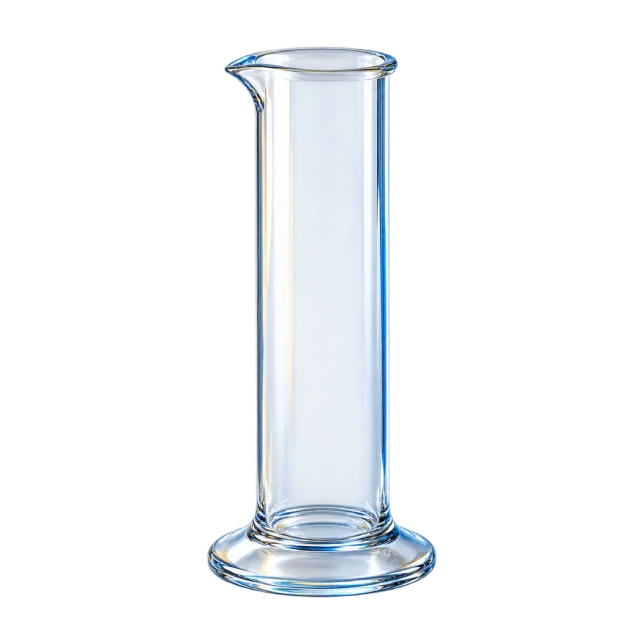 3D-style illustration of clear glass measuring cylinder