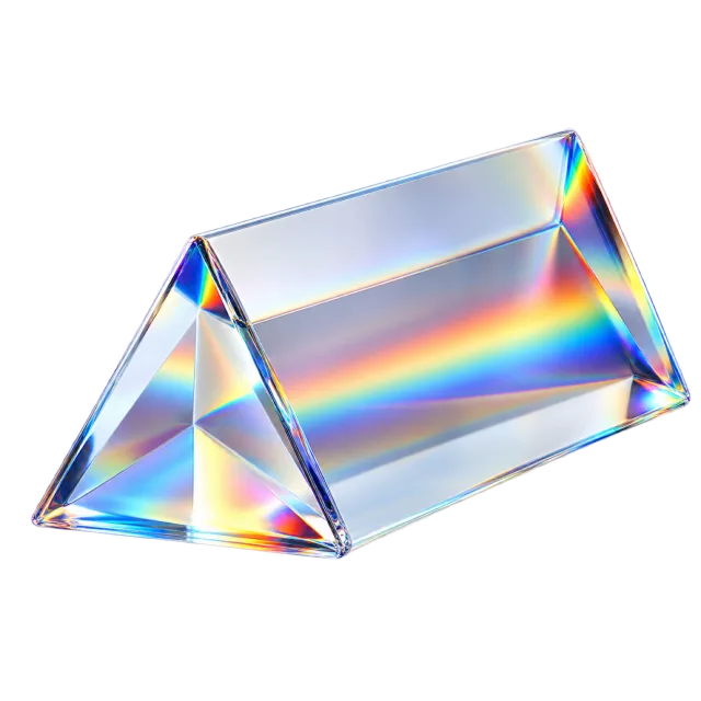 3D-style illustration of clear triangular glass prism