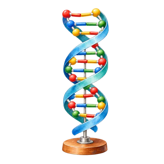 Watercolor-style illustration of dna double helix classroom model