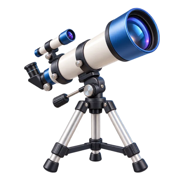 3D-style illustration of small tabletop telescope on a tripod