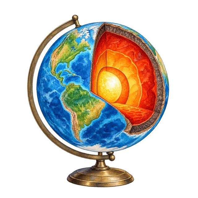 Watercolor-style illustration of cross section earth teaching model