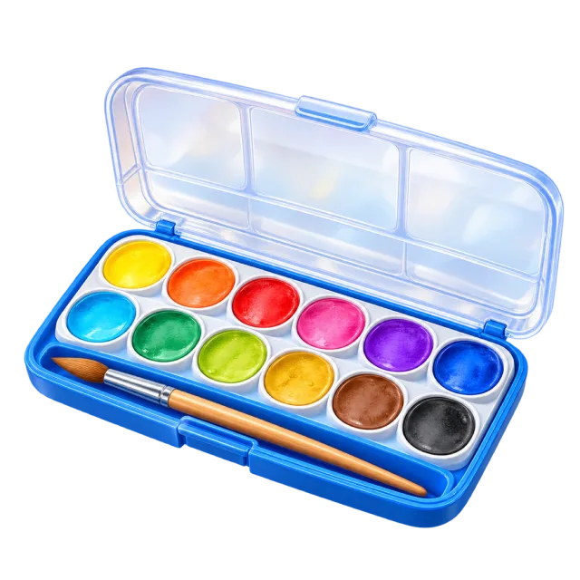 3D-style illustration of watercolor paint tray