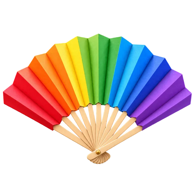 3D-style illustration of colorful construction paper fan