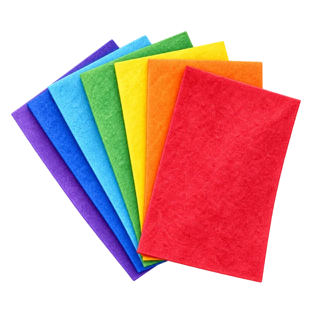 Watercolor-style illustration of felt sheets in rainbow colors