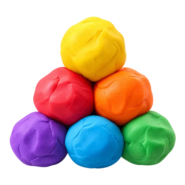 3D-style illustration of modeling clay balls in bright colors