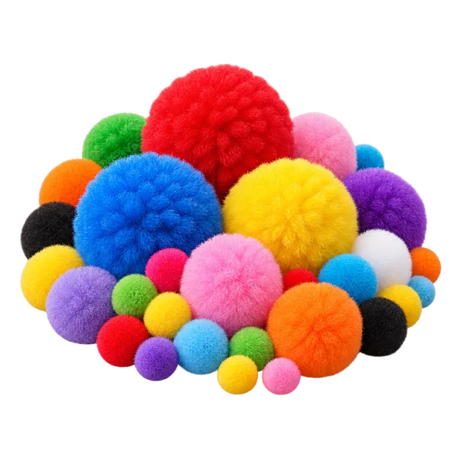 3D-style illustration of craft pompom assortment