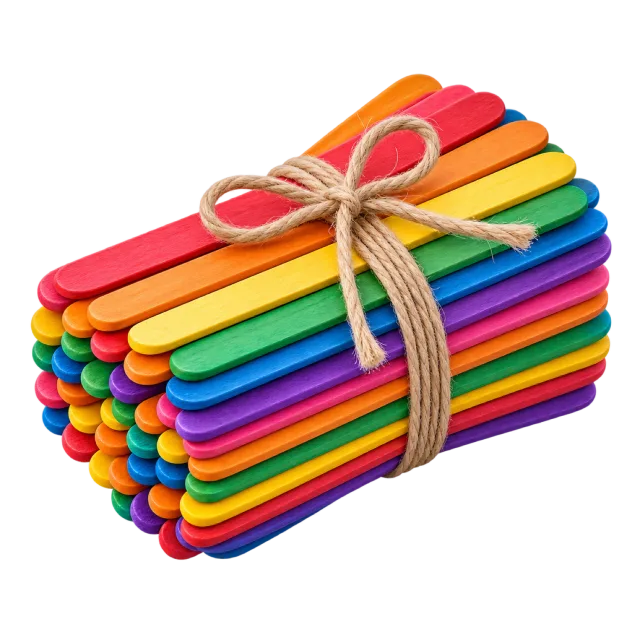 3D-style illustration of wooden craft sticks bundled with twine