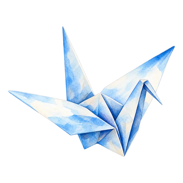 Watercolor-style illustration of origami paper crane