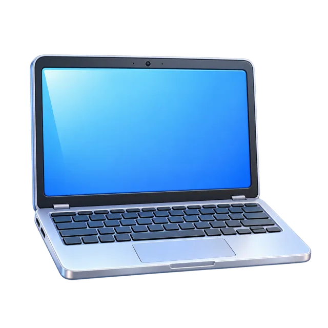 3D-style illustration of student laptop with blank blue screen