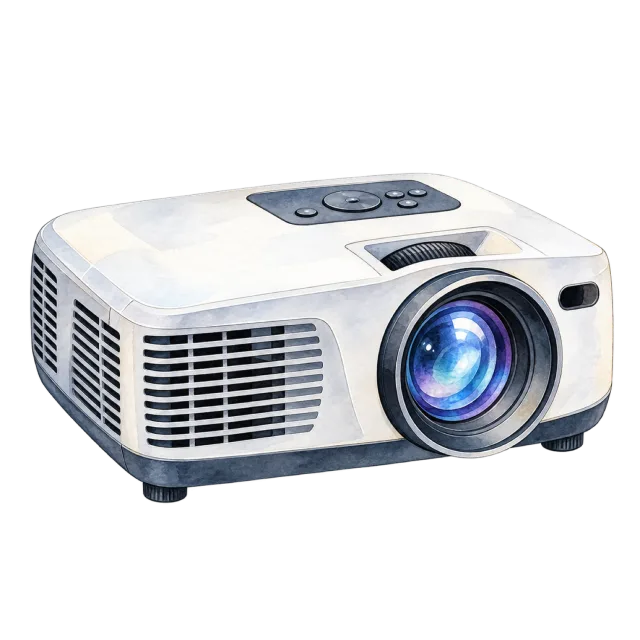 Watercolor-style illustration of portable classroom projector