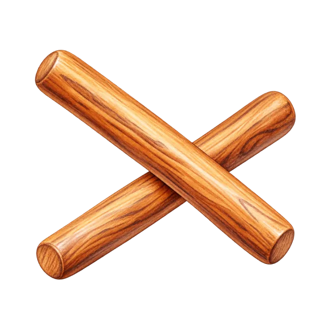 Watercolor-style illustration of pair of wooden rhythm sticks