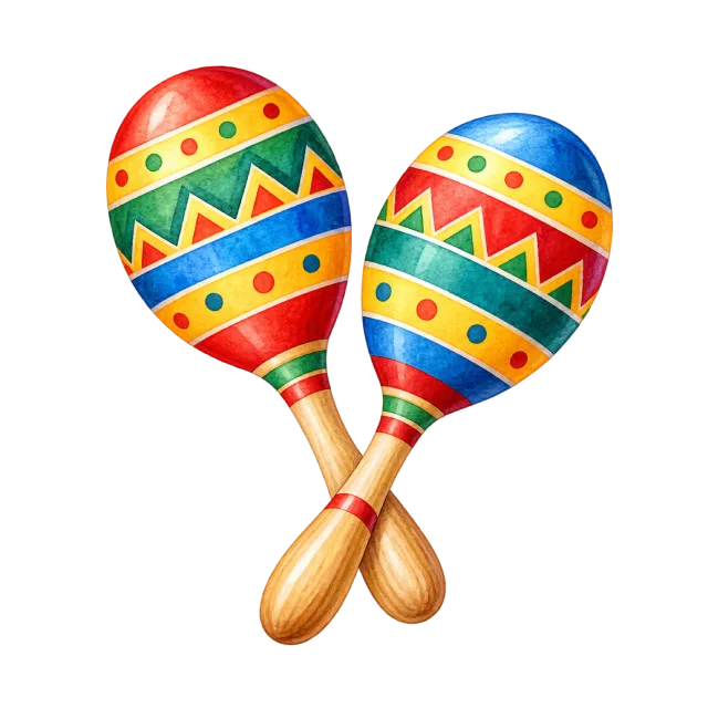 Watercolor-style illustration of pair of bright maracas