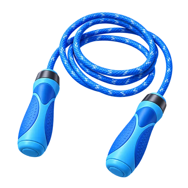 3D-style illustration of jump rope with blue handles