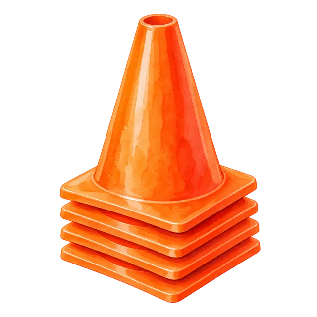 Watercolor-style illustration of stack of orange sports cones