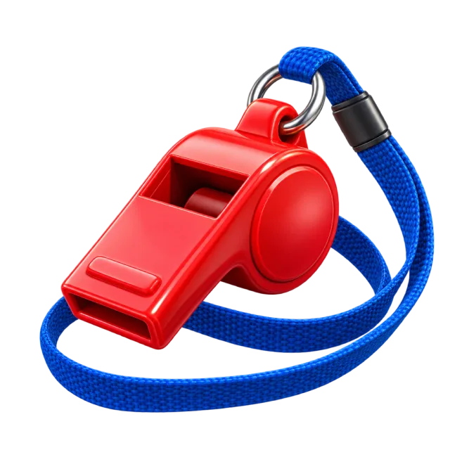 3D-style illustration of gym whistle with a lanyard