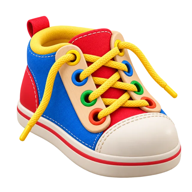 3D-style illustration of lacing shoe learning toy