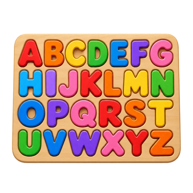3D-style illustration of colorful alphabet puzzle board