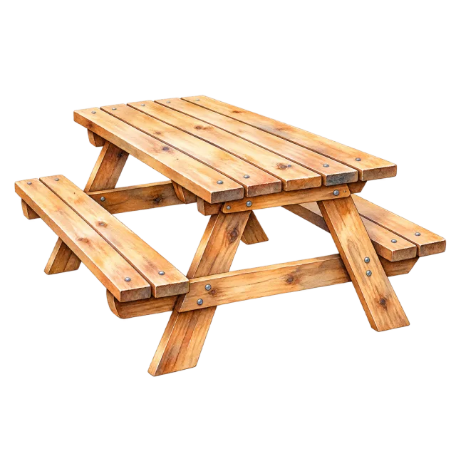 Watercolor-style illustration of outdoor school picnic bench